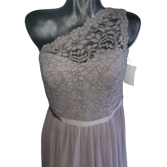 Davids Bridal Pale Rose Lace One-Shoulder Dress 14 - Picture 2 of 7